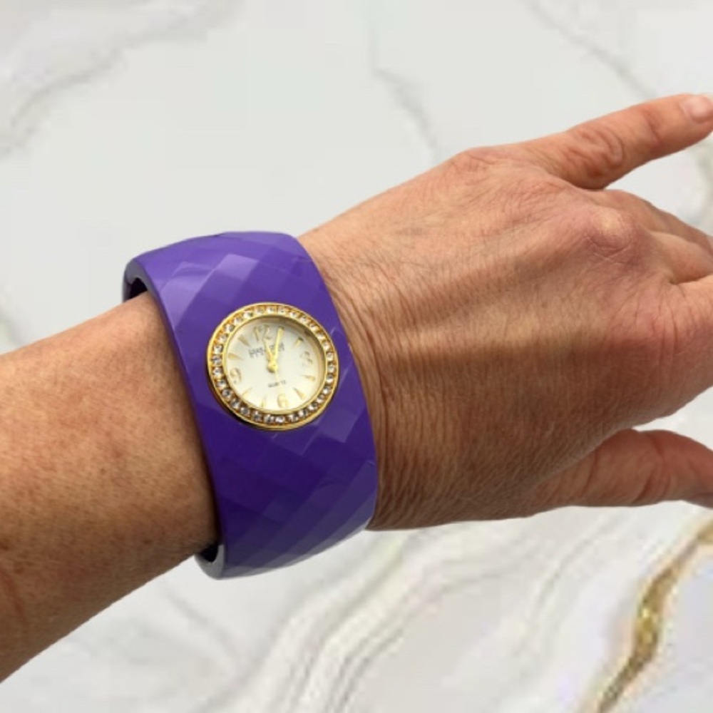 Joan Rivers Classics Wide Clamper Bangle Crystal Accent Ladies Watch 7”